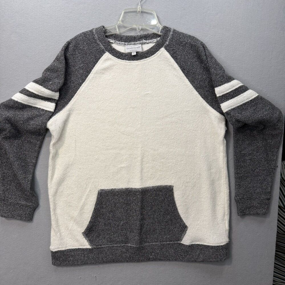 Boxercraft Womens Cozy Contrast Fleece Pullover Sweatshirt Size L Gray White
